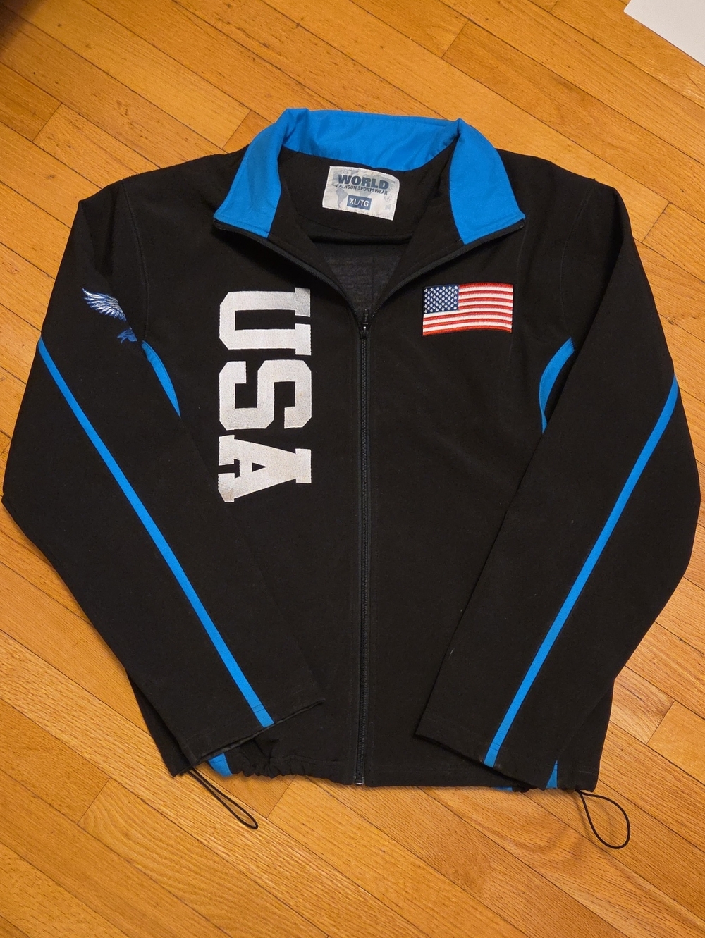 World Calhoun Sportswear Black Jacket with Bright Blue Lining USA